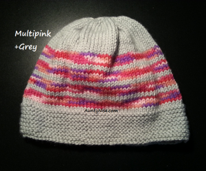 8ply StockinetteSt Hat (MultiPink+Grey) - AuntyNise.com